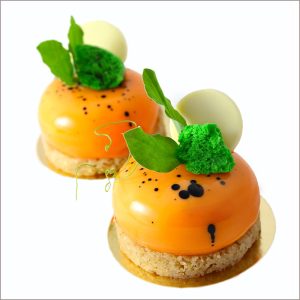 Carrot and Orange Mousse Dessert with Cream Cheese and Almond Joconde