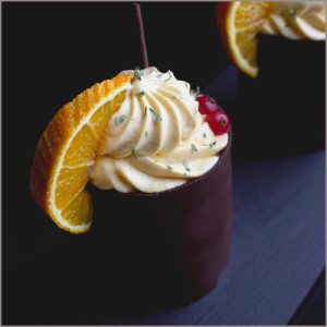 Pumpkin Mousse, Cranberry Compote and Flourless Almond Brownie Modern Cupcakes