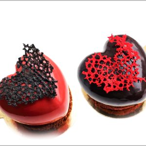 Melting Heart Desserts ~ Raspberry Mousse with Chocolate Heart on Fancy Chocolate Brownie
