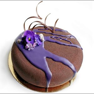 White Chocolate, Dark Chocolate and Lavender Mousse on Chocolate Brownie ~ Los Sentimientos Cake