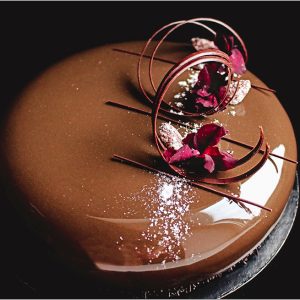 Chocolate Mousse, Pomegranate Mousseline and Milk Chocolate Crunch on Chocolate Brownie ~ La Mystique Cake Recipe