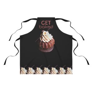 Get Baked Unisex Black Apron with Hazelnut Cupcake