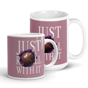 Just Roll with It White and Pink Glossy Pastry Art Ceramic Mug with Le Desir Dessert